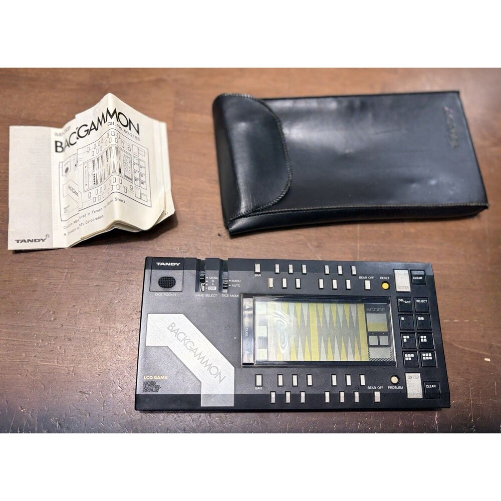 Vintage TANDY Backgammon LCD Handheld Game + Dice + Case-instructions